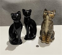 Lot of 3 ceramic Cat Statues Tabby Black