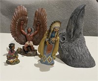 Lot of Native Ceramic Statues Raven Crow Wall Hang