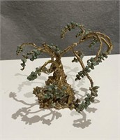 Jade Stone Tree Sculpture Broken Gold Tone