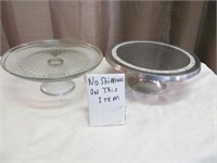 2pc 12" Cake Stands - Stainless w/ Inlay & Glass