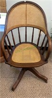 Antique oak office chair with new caning on the
