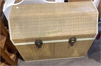 Vintage woven storage trunk with pressed wood