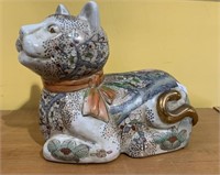 Large antique Chinese ceramic cat figure w/