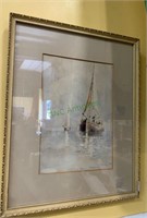 Framed original watercolor of two boats on the