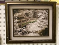 Large bridge in the woods print on board - frame
