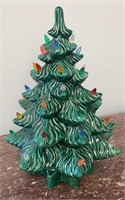 Green ceramic Christmas tree with colored plastic