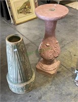 Solid concrete birdbath stand and a ceramic