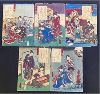 Five Japanese Woodblock Prints By Toyokuni IV