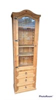 7ft Blonde China Hutch Display Cabinet Glass Front