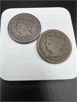 (2) Large Cents  AG-G  1845 & 1849