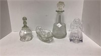 Mixed glassware lot, two candle holders, candy