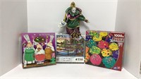 3 different size puzzles with a Mardi Gras