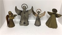 4 tin Angel candle holders