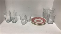 Various size drinking glasses, candy dish and