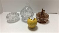 Lidded swan glass powder dish, candy dish and