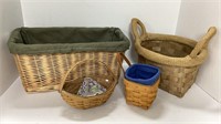 Various weaved baskets, including two Longaberger