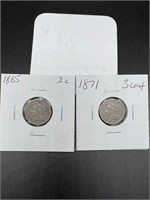 (2) Three Cent Nickel VG