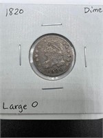 1820 Capped Bust Dime VF, Details Large O