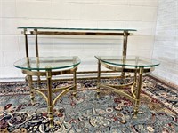 Mcm Gold tone & glass end tables & sofa table