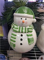 Green snowman cookie jar