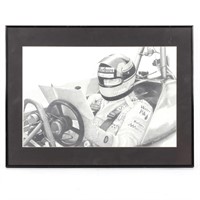 Gilles Villeneuve Framed Charcoal Style Drawing
