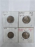 (4) Buffalo Nickels 1913-D