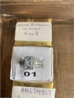 Emerald Cut White Zirconium on Silver (Size 8)