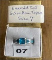 Emerald Cut Swiss Blue Topaz (Size 7) (U230)