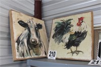 (2) Farm Prints - Rooster & Cow (U233)