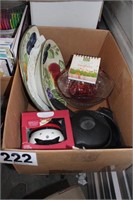 Box of Serving Bowls, Platters & Holiday Wax