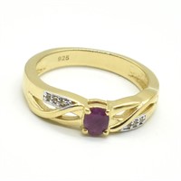 Yellow Gold Plated Sterling Ruby & Wite Topaz Ring