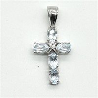 Sterling Silver Blue Topaz Cross Necklace Pendant
