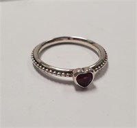 Pandora One Love Red Synth Ruby Heart Ring SJC