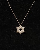 14K White Gold Star of David Diamond Necklace SJC