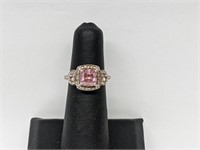 .925 Sterling Silver Pink Sapphire/CZ Ring