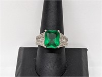 .925 Sterling Silver Faux Emerald Ring