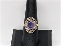 .925 Sterling Silver Amethyst/Marcasite Ring