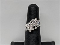 .925 Sterling Silver Double Flower Ring