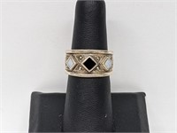 .925 Sterling Silver Onyx/Opal Band