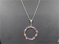 .925 Sterling Silver Gemstone Pendant & Chain
