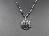 .925 Sterling Silver Hematite Sun Necklace