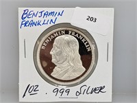 1oz .999 Silver Benjamin Franklin Round