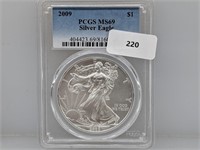 PCGS 2009 MS69 1oz .999 Silver Eagle $1