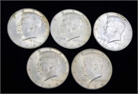 5 Nice 1964 Kennedy Half Dollars 90% Silver