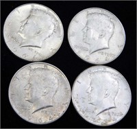 4 Nice 1964 Kennedy Half Dollars 90% Silver