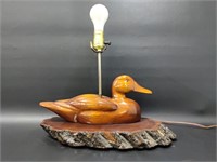 Vintage Wooden Duck Decoy Style Lamp, Live Edge