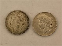 (2) Silver Dollars 1921-D Morgan, 1922 Peace