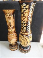 Carved wood vases