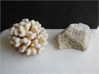 Coral and quartz specimen pieces