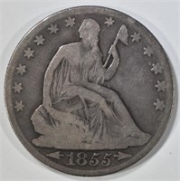 1855 O SEATED LIBERTY HALF DOLLAR  VG
